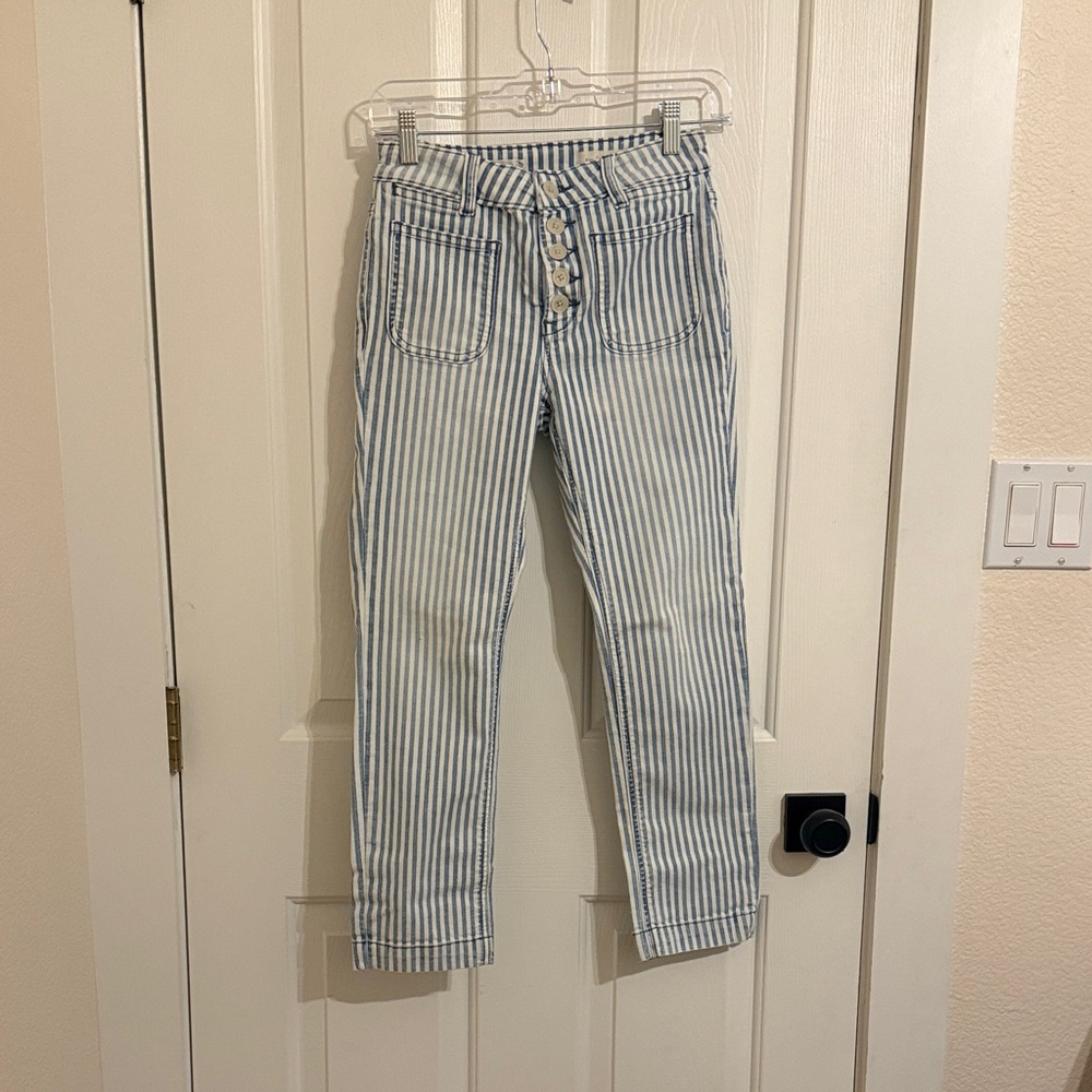Pilcro Blue and White Striped Ankle Jeans